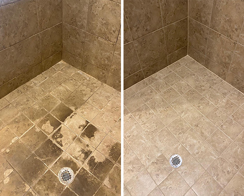 Shower Before and After a Tile Cleaning in Rockwall, TX