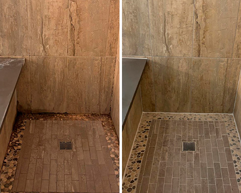 Shower Before and After Our Tile Cleaning Services in Dallas, TX