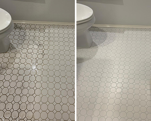 Floor Before and After a Grout Cleaning in Dallas, TX