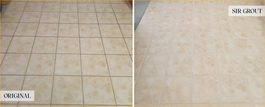 Kitchen Floor Before and After a Flawless Grout Sealing in Fort Worth, TX