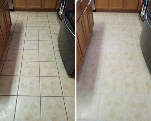 Floor Before and After a Grout Sealing in Fort Worth, TX