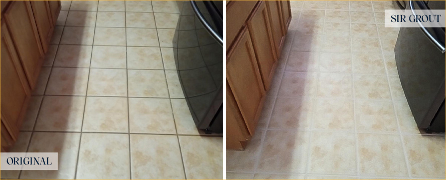 Kitchen Floor Before and After a Grout Sealing in Fort Worth, TX