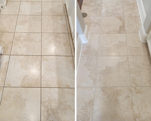 Floor Before and After a Grout Cleaning in Plano, TX