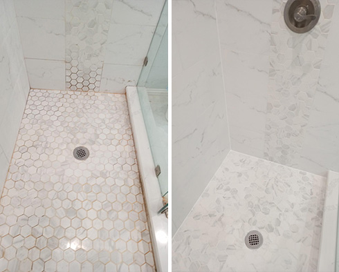 Shower Before and After a Tile Cleaning in Fort Worth, TX