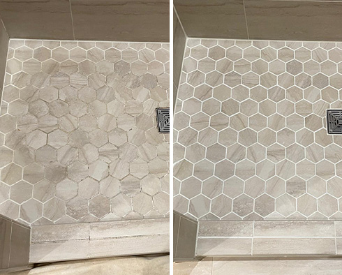 Shower Before and After a Grout Sealing in Plano, TX