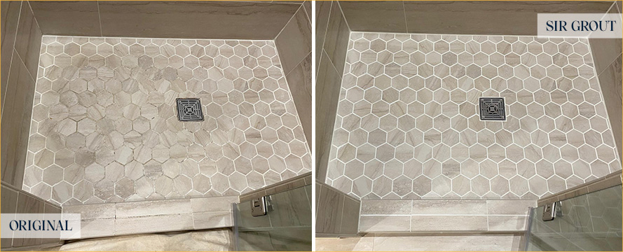 Shower Before and After a Superb Grout Sealing in Plano, TX